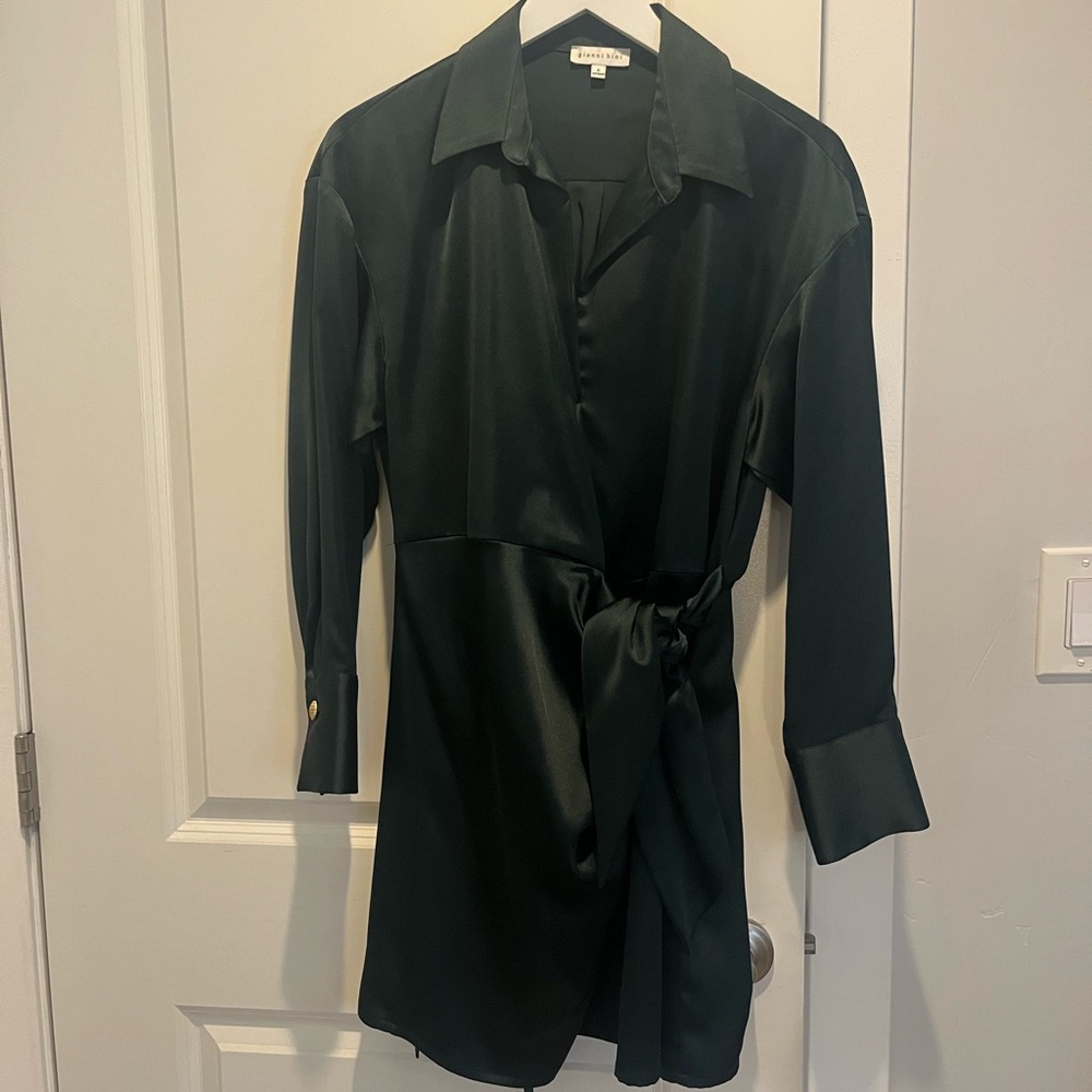 Gianni Bini Green Satin Wrap Dress